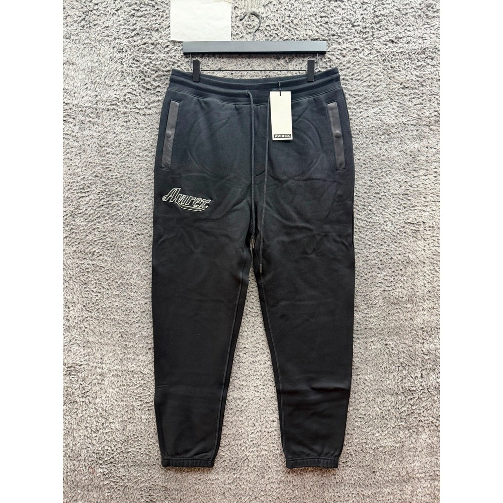 NWT Avirex Classic Logo Fleece Drawstring Jogger Sweatpants Black Mens Size M